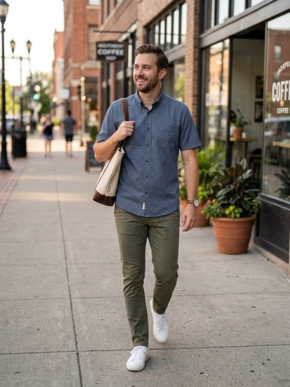Haggar Men's Navy Short-Sleeve Button-Down with Micro Dot
